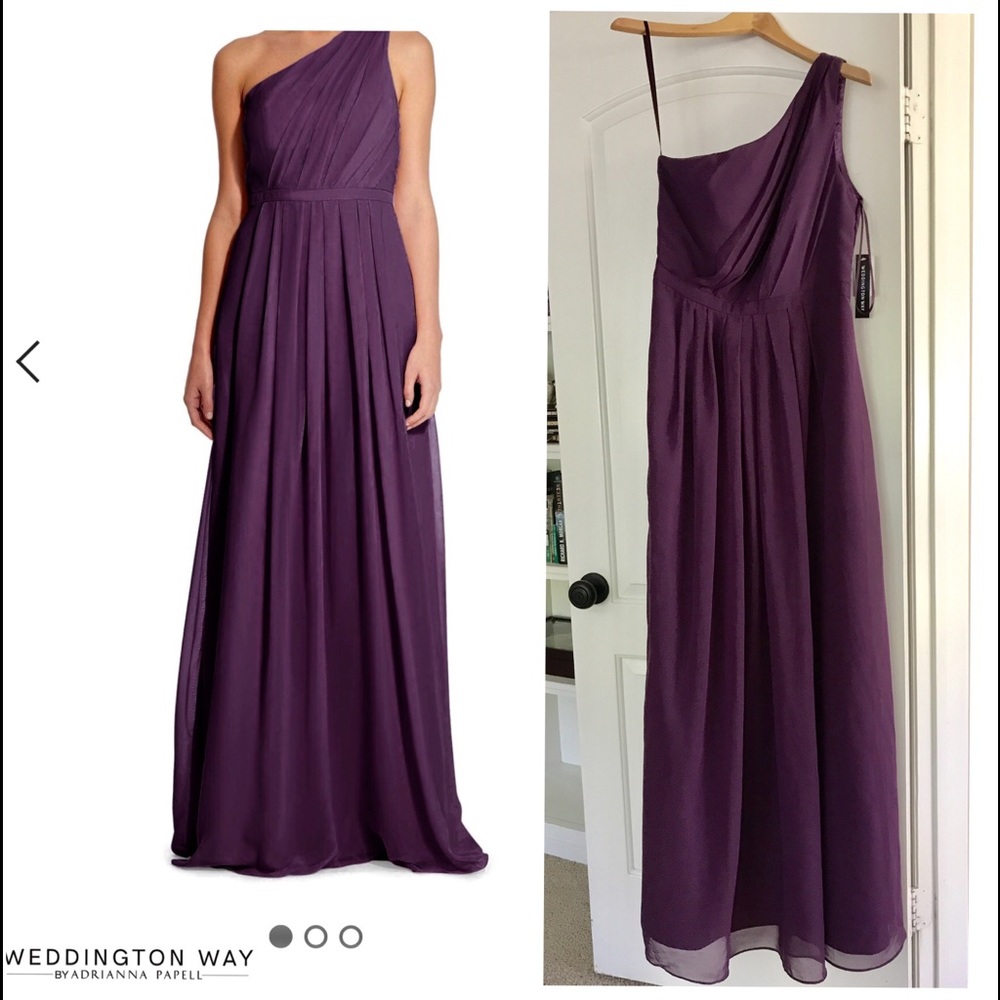 Adrianna Papell One Shoulder Chiffon Pleated Dress